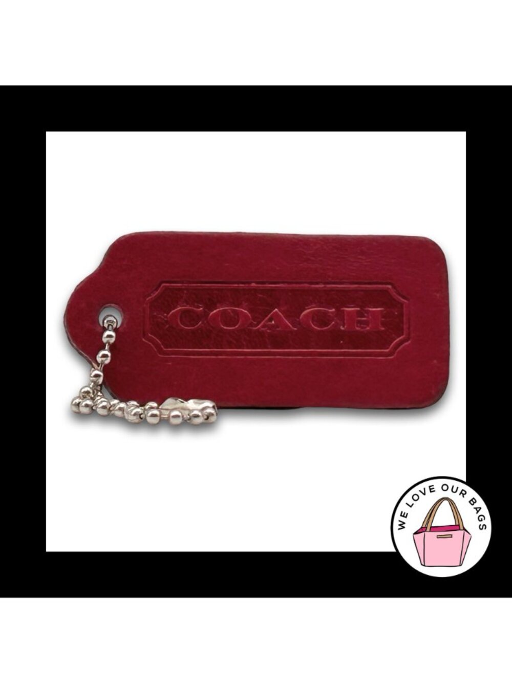 COACH VINTAGE DOUBLESIDED Hang Tag Bag Charm Keychain Red Leather Nickel 2.25" - Picture 3 of 4